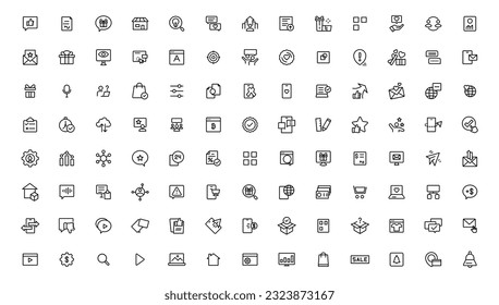 Digital Marketing Icons Set. Inhalt, Suche, Marketing, E-Commerce, E-Commerce, E-Commerce, E-Commerce, elektronische Geräte, Internet, Analyse.Leitsymbol
