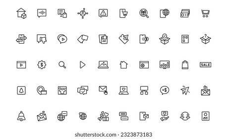 Digital marketing icons set. Content, search, marketing, e-commerce, seo, electronic devices, internet, analysis.Outline icon
