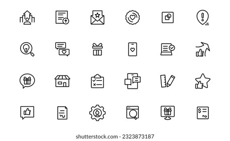 Digital marketing icons set. Content, search, marketing, e-commerce, seo, electronic devices, internet, analysis.Outline icon
