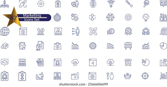 Digital marketing icons set. Content, search, marketing, ecommerce, seo, electronic devices