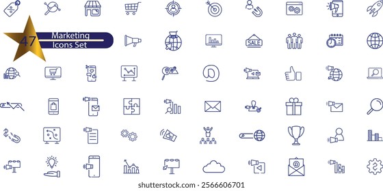 Digital marketing icons set. Content, search, marketing, ecommerce, seo, electronic devices