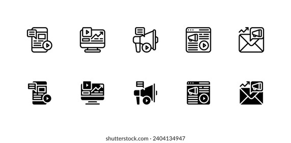 Digital Marketing Icons Set Line And Solid Style Vector Illustration 