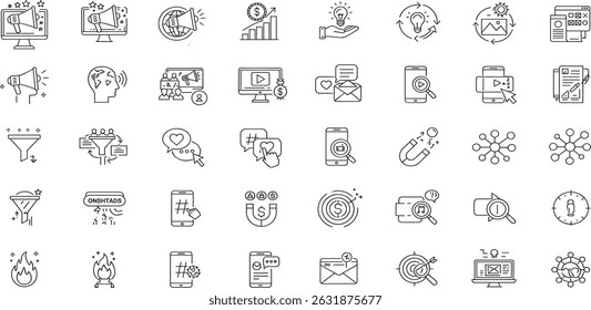 Digital Marketing  Icons set. Digital Marketing outline icons with editable stroke collection. Includes SEO, Email Marketing, E-Commerce, Customers, Social Media, and More.