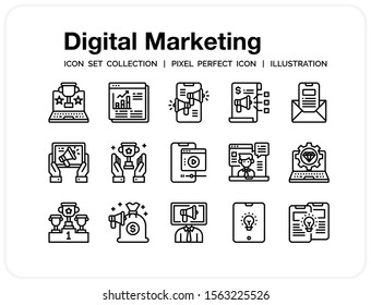 Digital Marketing Icons Set. UI Pixel Perfect Well-crafted Vector Thin Line Icons. The illustrations are a vector.