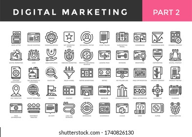 Digital marketing icons, thin line style, big set. Part two. Vector illustration