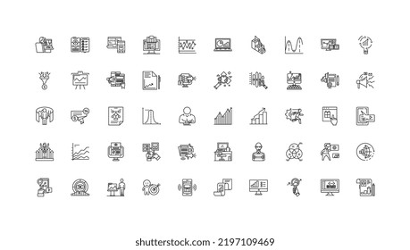 Digital marketing ideas, linear icons, line signs set, vector collection
