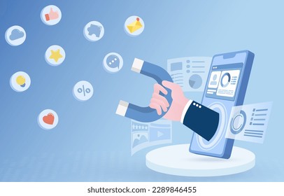 Digital marketing ideas. Social media advertising campaigns. Search engines, websites and emails, analytics, development and use of creative content. Targeting and analytics. Vector illustration.