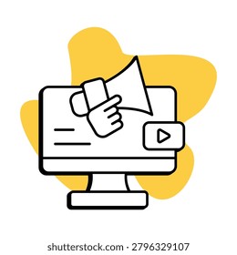 Digital Marketing Illustration with Computer and Megaphone for Online Promotion
