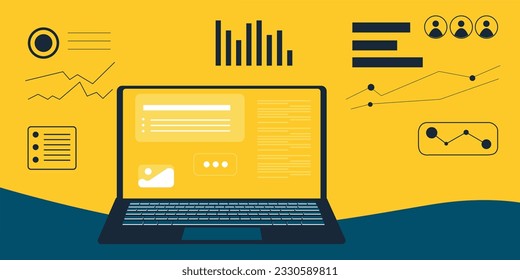 Digital Marketing illustrations. Business activities. Modern deep machine learning technology. Flat vector illustration