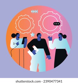 Digital Marketing illustrations. Business activities. Modern deep machine learning technology. Flat vector illustration
