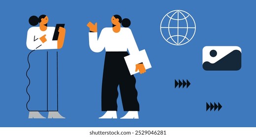 Digital Marketing illustrations. Business activities. Modern deep machine learning technology. Flat vector illustration	