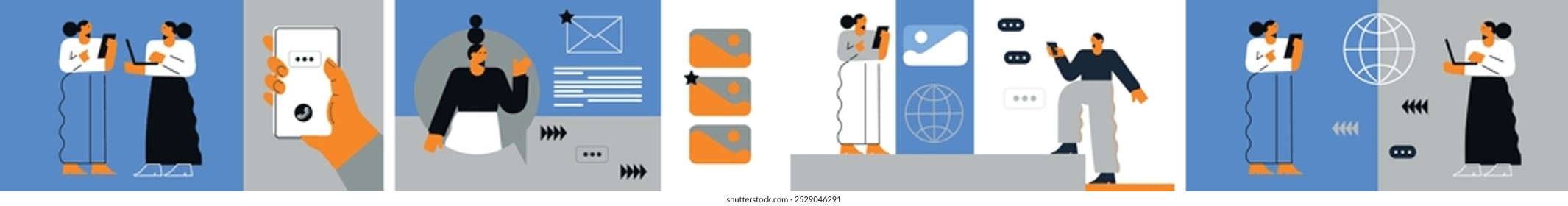 Digital Marketing illustrations. Business activities. Modern deep machine learning technology. Flat vector illustration	