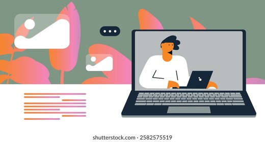 Digital Marketing illustrations. Business activities. Modern deep machine learning technology. Flat vector illustration