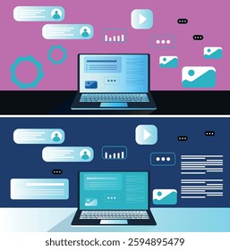 Digital Marketing illustrations. Business activities. Modern deep machine learning technology. Flat vector illustration