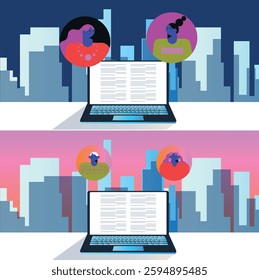 Digital Marketing illustrations. Business activities. Modern deep machine learning technology. Flat vector illustration