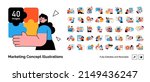 Digital Marketing illustrations. Mega set. Collection of scenes with men and women taking part in business activities. Trendy vector style