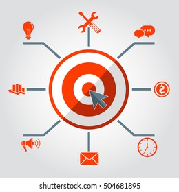 Digital marketing infographics, vector template for graph, presentation. Flat illustration of targeting and management.