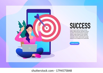 digital marketing, internet advertising flat vector illustration. Growing graph and target as successful entrepreneurship metaphor.