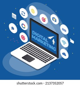 Digital marketing isometric 3d vector concept for banner, website, illustration, landing page, flyer, etc.