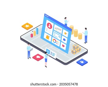 Digital Marketing Isometric Illustration. Suitable For Mobile App, Website, Banner, Diagrams, Infographics, And Other Graphic Assets.