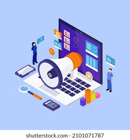 Digital marketing isometric on white background