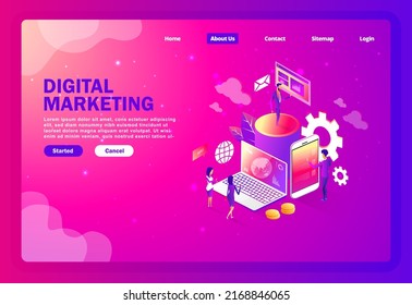 Digital Marketing Landing Page. Isometric Design Concept Digital Marketing 