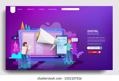Digital marketing landing page template. Modern flat design concept of web page design for website and mobile website. Vector illustration