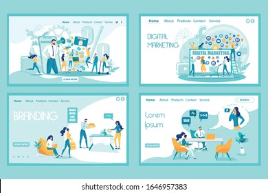 Digital Marketing Landing Page Vector Template Set. Brand Management Webpage Design Layout with Flat Illustrations. Branding Website. Sales Offer Web Banners. Customer Relationship, Rebate Program