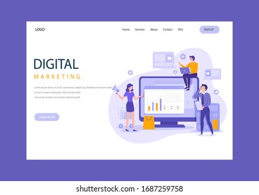 Digital Marketing Landing Page Web Template Vector Illustration Flat Design Style 