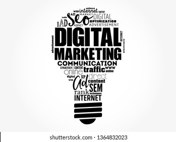 Digital Marketing light bulb word cloud, business concept background