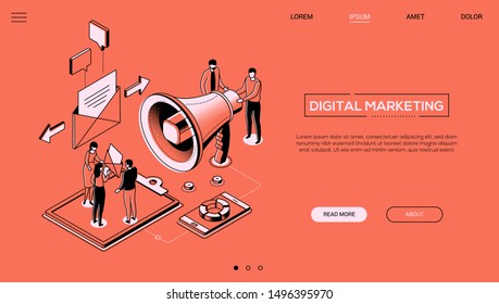 Digital Marketing - Line Design Style Isometric Web Banner