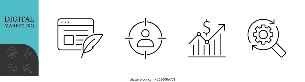 Digital Marketing Line Editable Icons set. Vector illustration in modern thin line style of advertisement related icons: online shop, content, streaming, and more