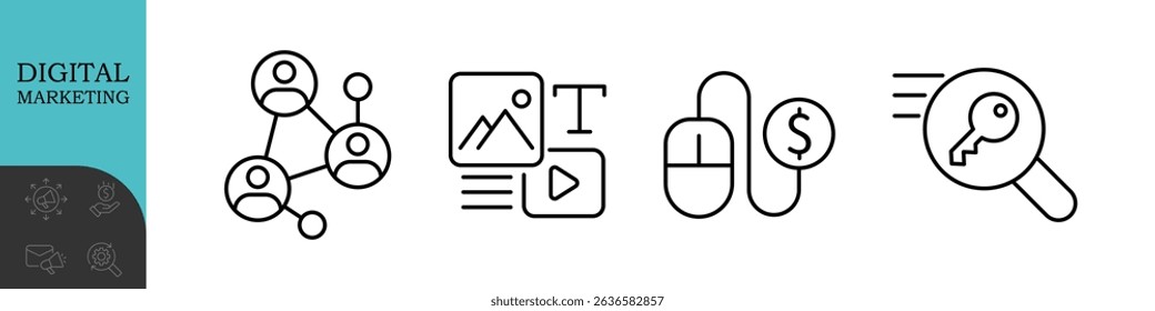 Digital Marketing Line Editable Icons set. Vector illustration in modern thin line style of advertisement related icons: online shop, content, streaming, and more