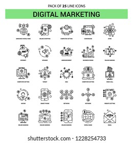 Digital Marketing Line Icon Set - 25 Dashed Outline Style