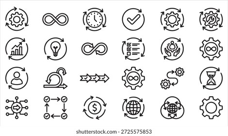 Symbolsatz für die digitale Marketingzeile. Vektorsymbole für Web Analytics und Inhaltsstrategie

