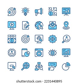 Digital marketing line icons. Blue color. Vector line icons set