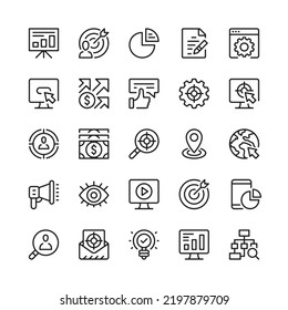 Digital marketing line icons. Outline symbols. Vector line icons set