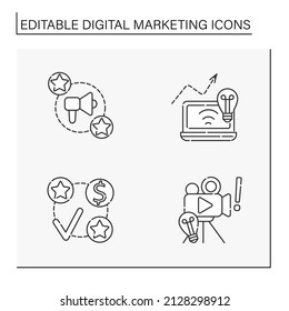 Digital marketing line icons set. Content marketing, search engine optimization, email and affiliate marketing. Business concept. Isolated vector illustration. Editable stroke