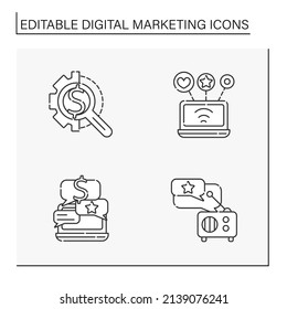 Digital marketing line icons set. Content marketing, search engine optimization, email and affiliate marketing. Business concept. Isolated vector illustration. Editable stroke