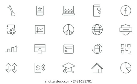 Digital Marketing line icons set. Social, networks, feedback, communication, marketing, e-commerce, content, e-commerce, seo, marketing and search engine optimization outline icons collection.