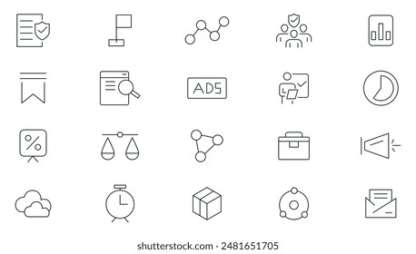 Digital Marketing line icons set. Social, networks, feedback, communication, marketing, e-commerce, content, e-commerce, seo, marketing and search engine optimization outline icons collection.