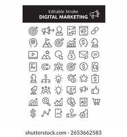 : Digital Marketing Line Icons Set - Editable Stroke Style