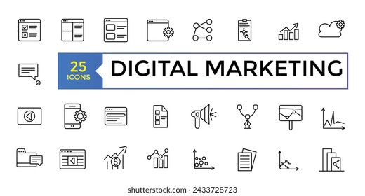 Digital marketing linear icons collection. Set of more line icons in black. Digital marketing black icons. Vector illustration