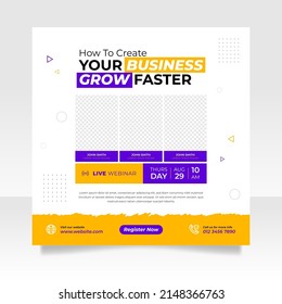 Digital marketing live webinar and business conference social media post template.