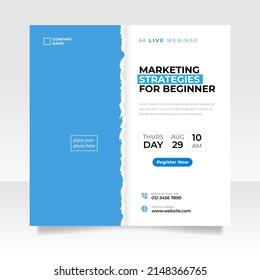 Digital marketing live webinar and business conference social media post template.