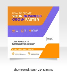 Digital marketing live webinar and business conference social media post template.