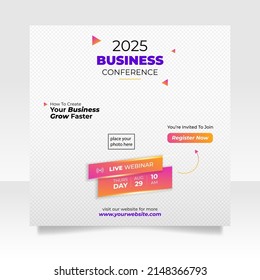 Digital marketing live webinar and business conference social media post template.