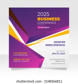 Digital marketing live webinar and business conference social media post template.