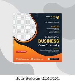 Digital marketing live webinar and business social media post template. Marketing social media post design or square social media post banner. Marketing agency social media post template pro vector.