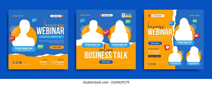 Digital Marketing Live Webinar And Corporate Social Media Post Template. Annual Meeting Or Online Business Conference Promotion Banner. Seminar Or Workshop Event Flyer And Web Poster Background.